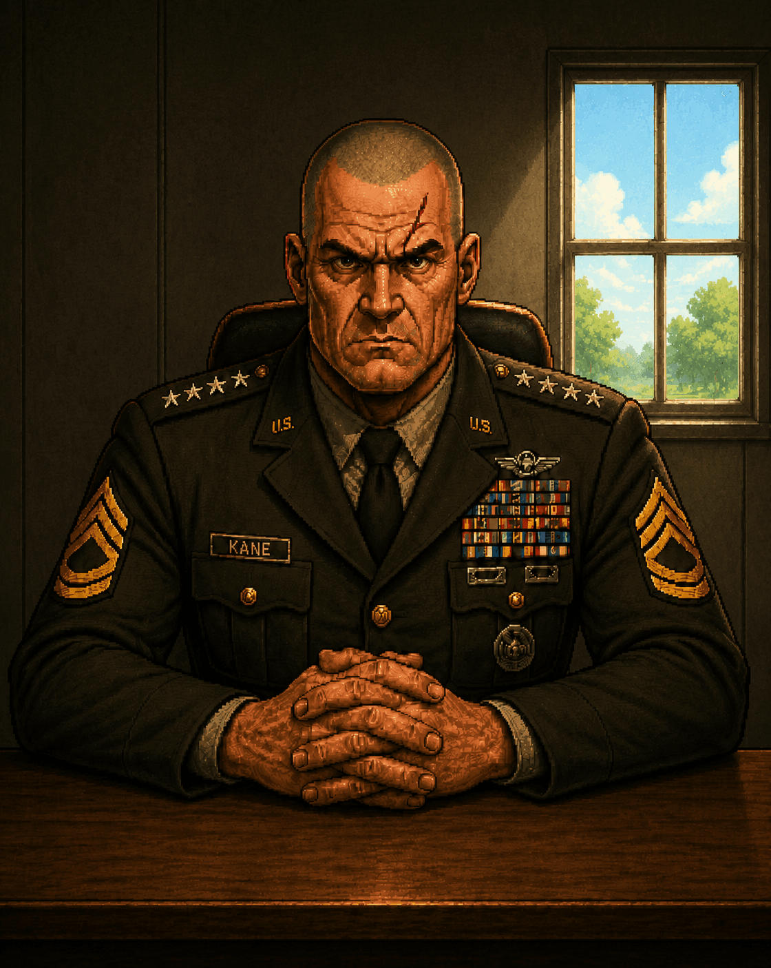 Captain Jack seated in his office
