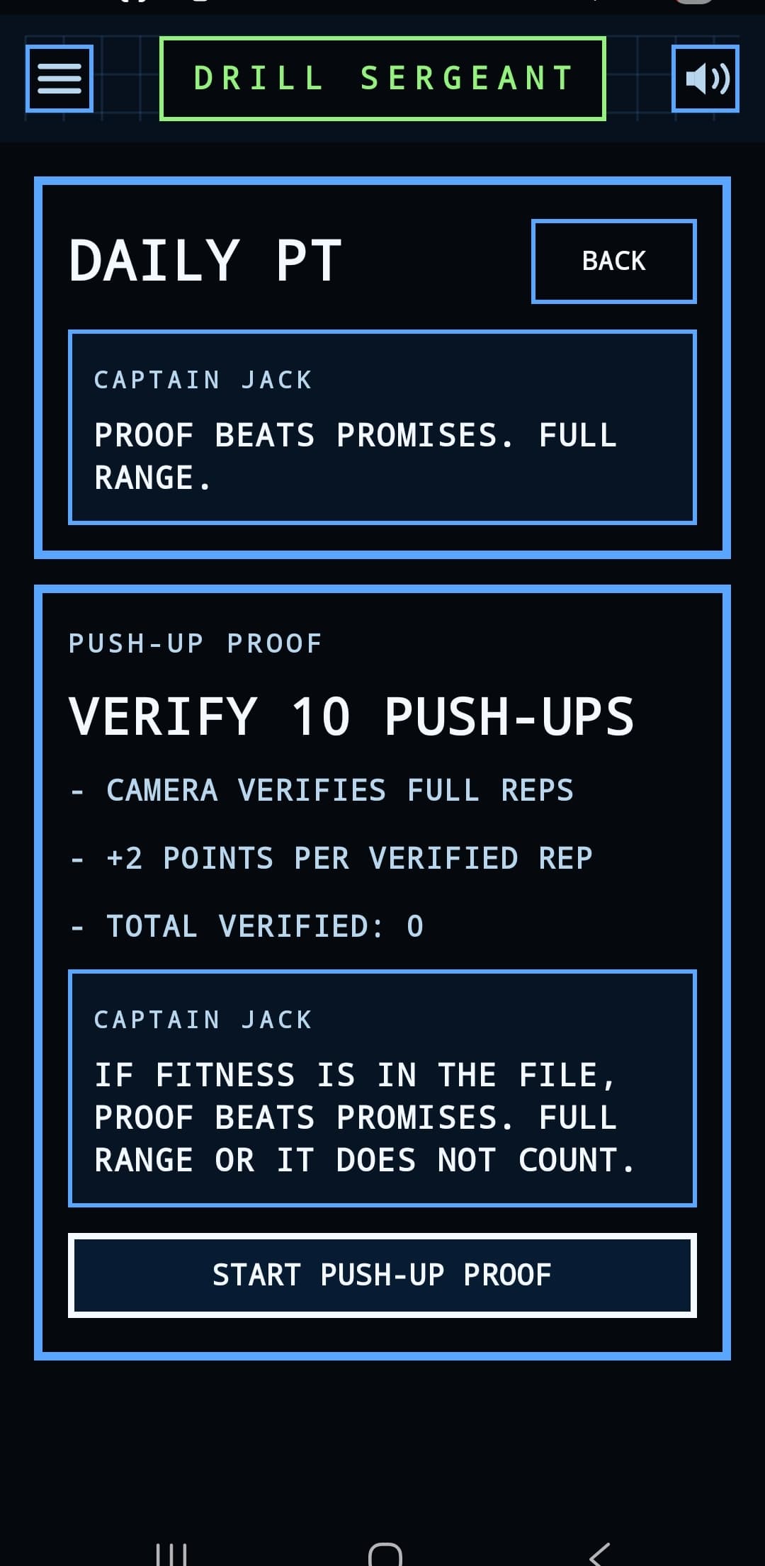 Push-up proof screen
