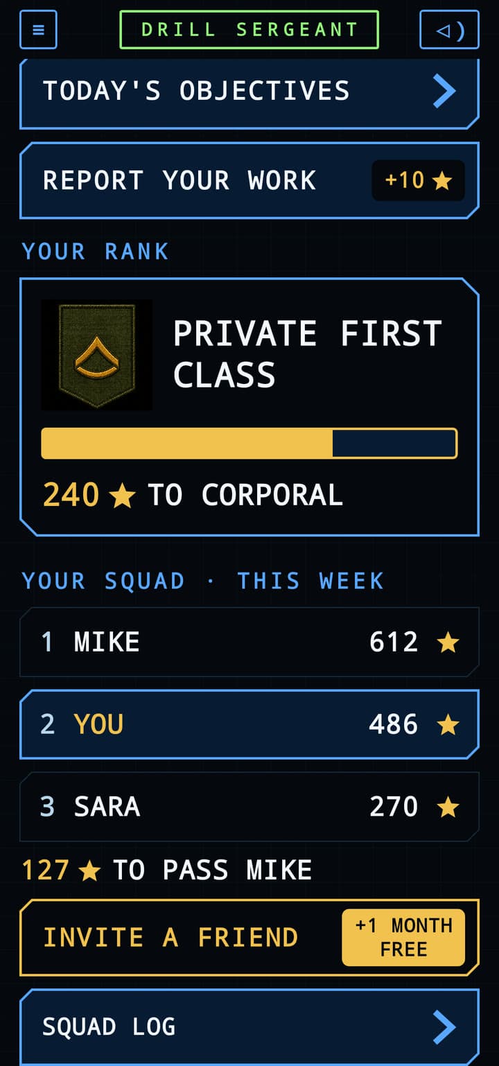 Your rank and the weekly squad board